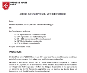 Accord sur l'adoption du vote électronique par L’Ordre de Malte
